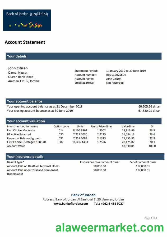 Jordan Bank of Jordan bank statement